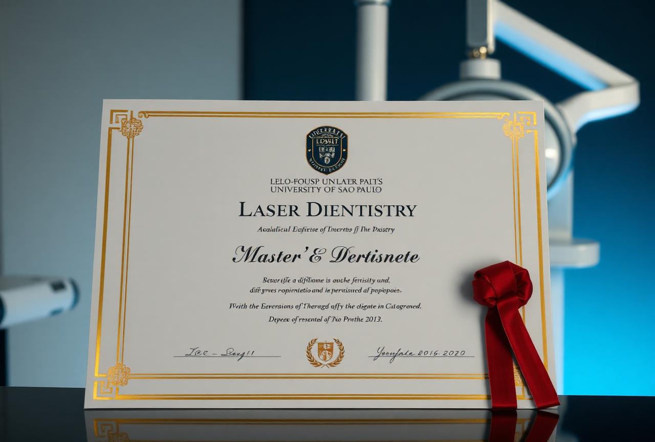 Certificação de Mestrado do Dr. Caio Racy no LELO-USP, foco em tecnologia laser na odontologia.
