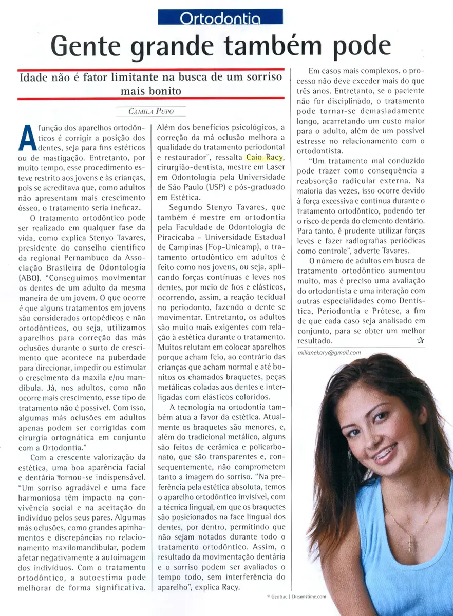 Dr. Caio Racy em entrevista para a Revista Abramge — matéria 'Gente grande também pode' sobre ortodontia em adultos.